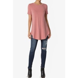 Basic Crew Neck Round Hem Short Sleeve Draped Jersey Tee (D4-22)